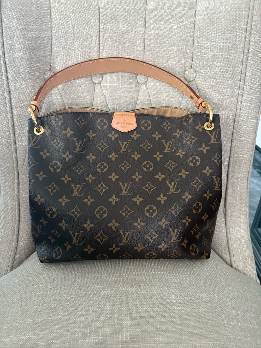 Louis Vuitton Monogram Canvas Graceful PM Shoulder Bag with beige interior